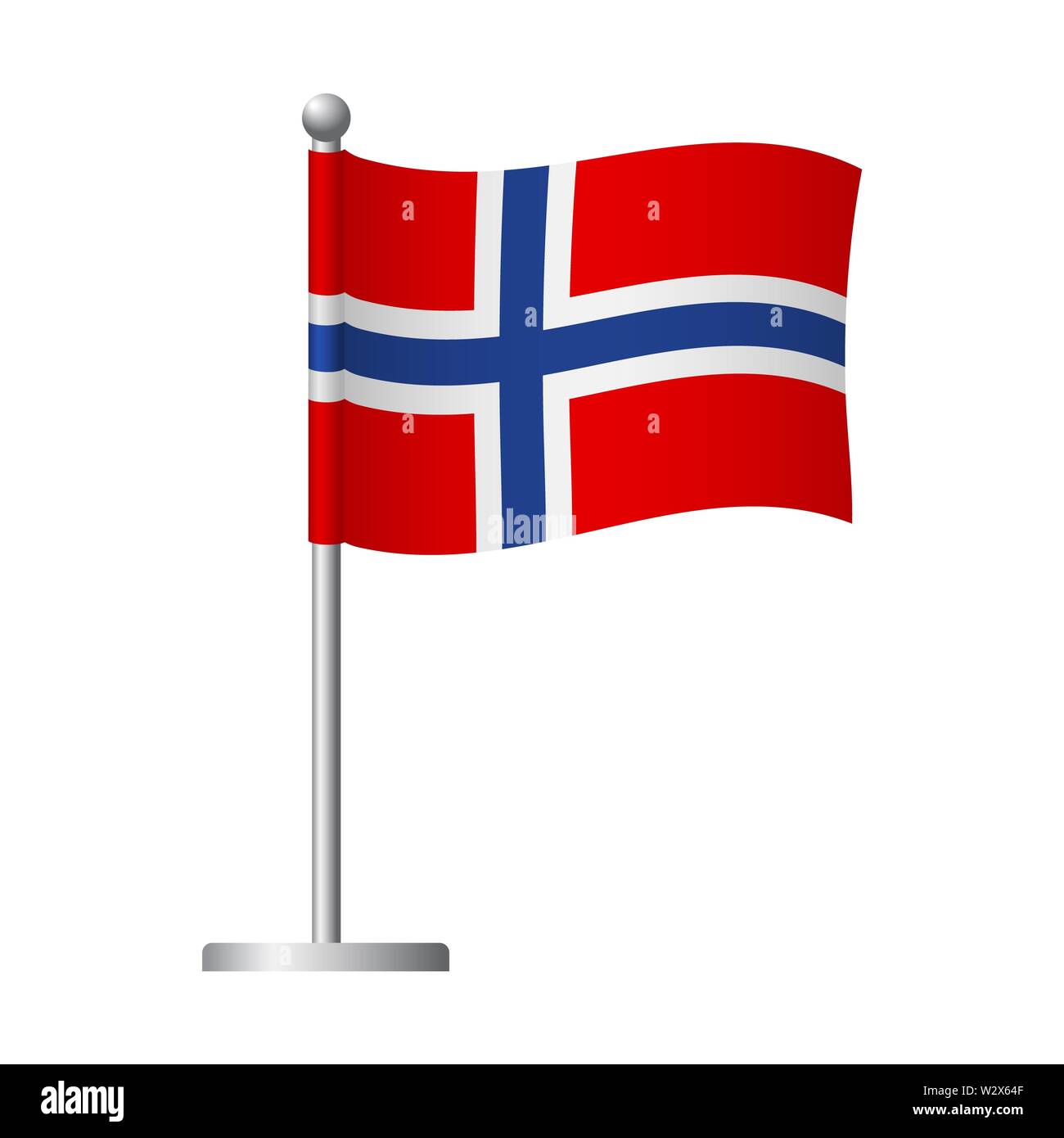 Bandiera della Norvegia in pole. Pennone di metallo. Bandiera nazionale della Norvegia illustrazione Foto Stock