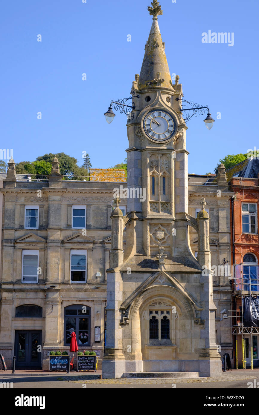 La storica torre dell'orologio Mallock Memorial Torquay Devon England Foto Stock