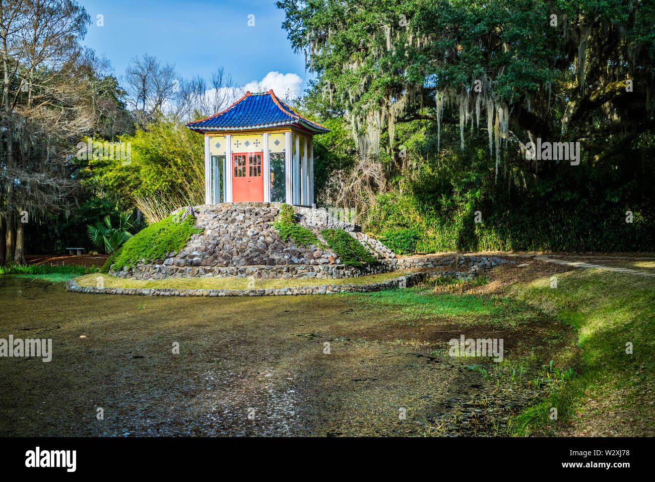 Isola di Avery LA, Stati Uniti d'America - Jan 14, 2017: aprire pubblicamente Tabasco Buddha garden area Foto Stock