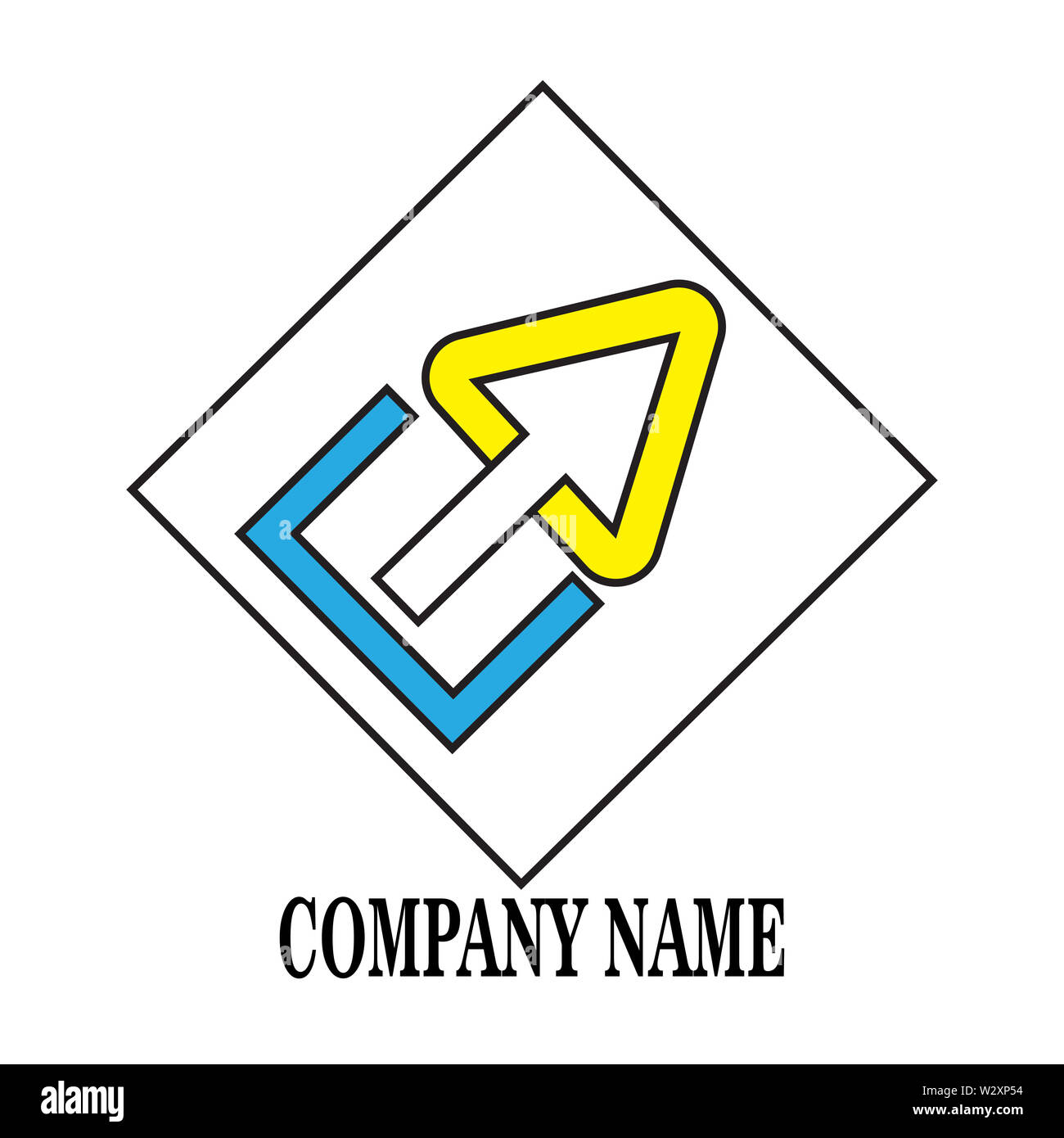 Lettera E e freccia icona vettore isolato con uno sfondo bianco Foto Stock