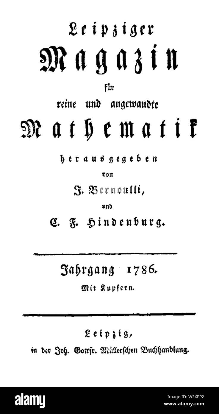 Leipziger Magazin für reine und angewandte Mathematik 1786 Titel Foto Stock