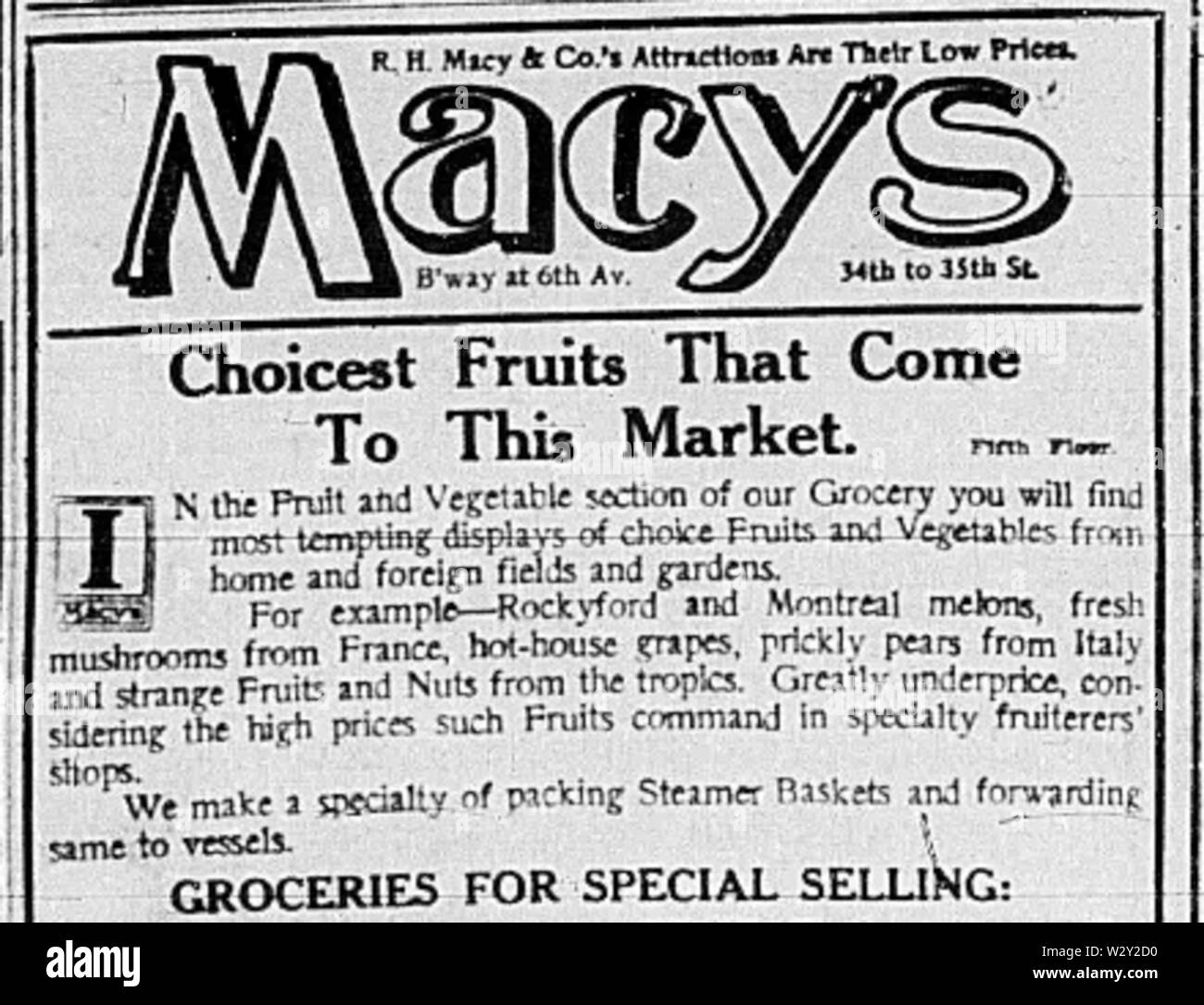 Macys vendita frutta meloni di montreal Foto Stock