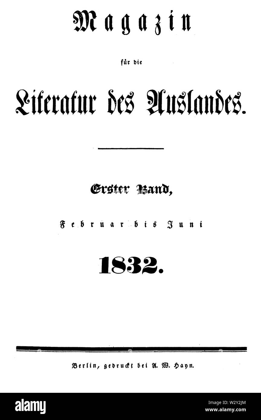 Magazin für die Litteratur des Auslandes 1832 Titel Foto Stock