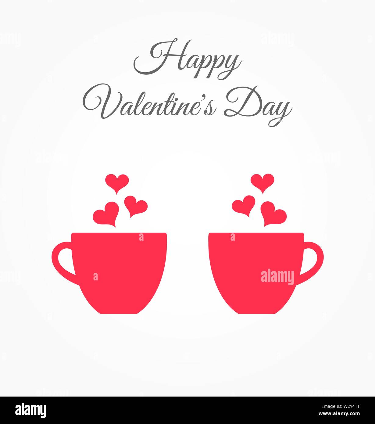Il giorno di San Valentino card con due tazze rosa piena di amore. Carino cuori. Illustrazione Vettoriale