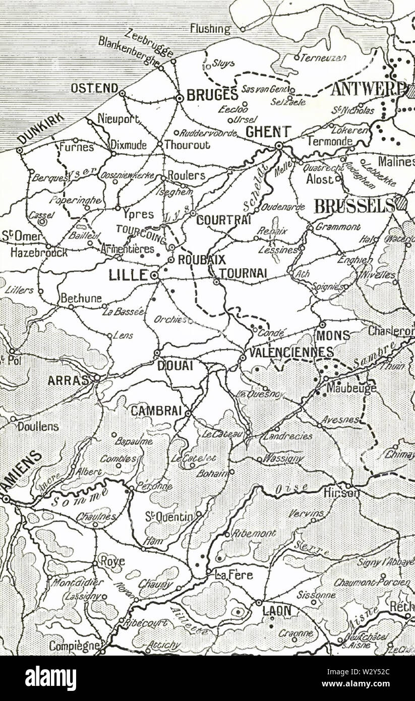 Mappa Aisne al Mare del Nord, 1914 Foto Stock