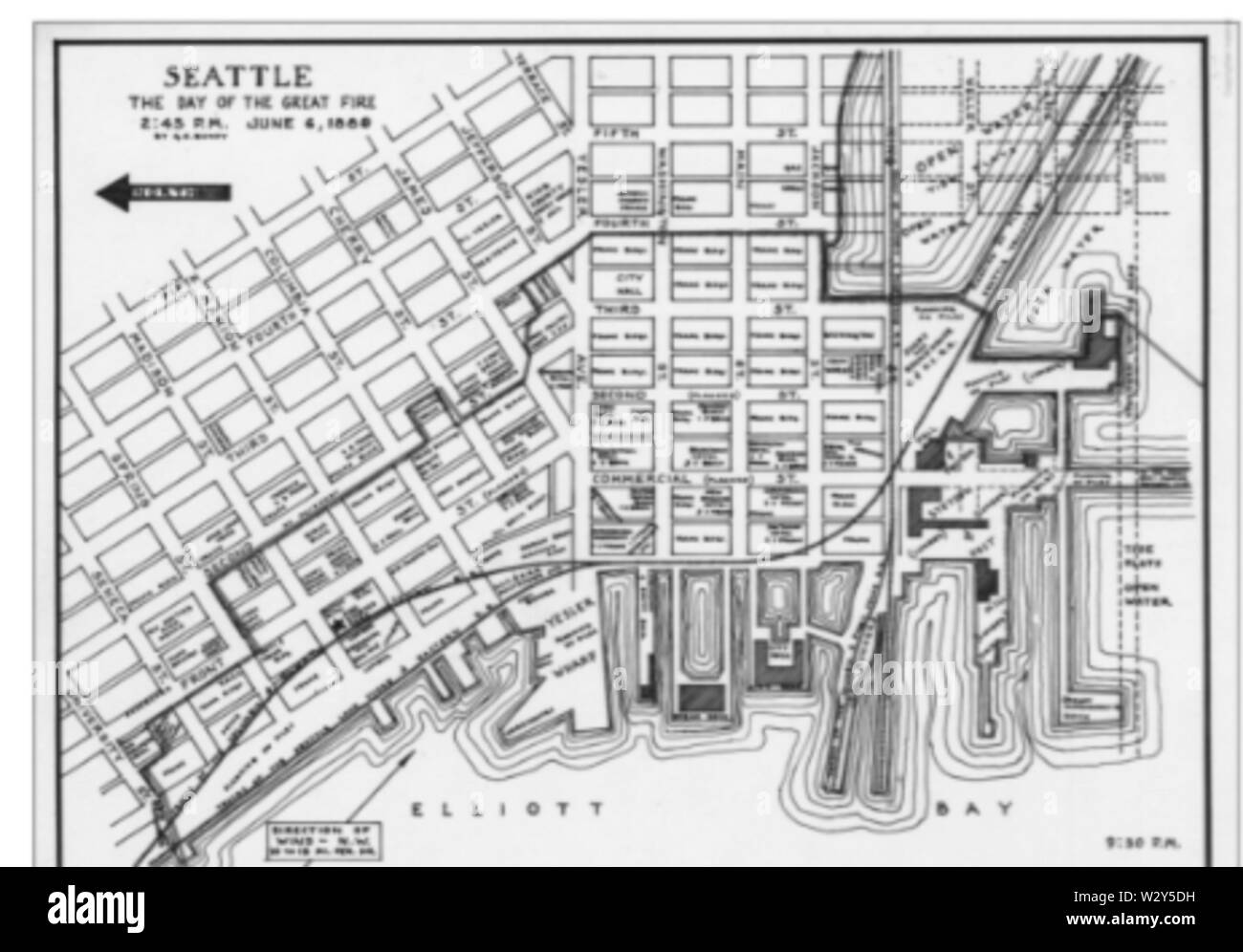Mappa di Seattle il grande incendio di 1889-06-06 Foto Stock