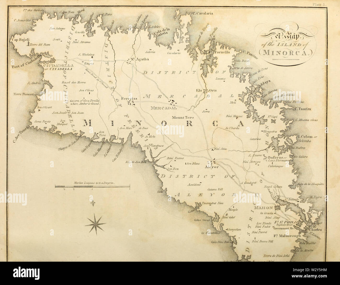 Mappa dell'isola di Minorca (1803) Foto Stock