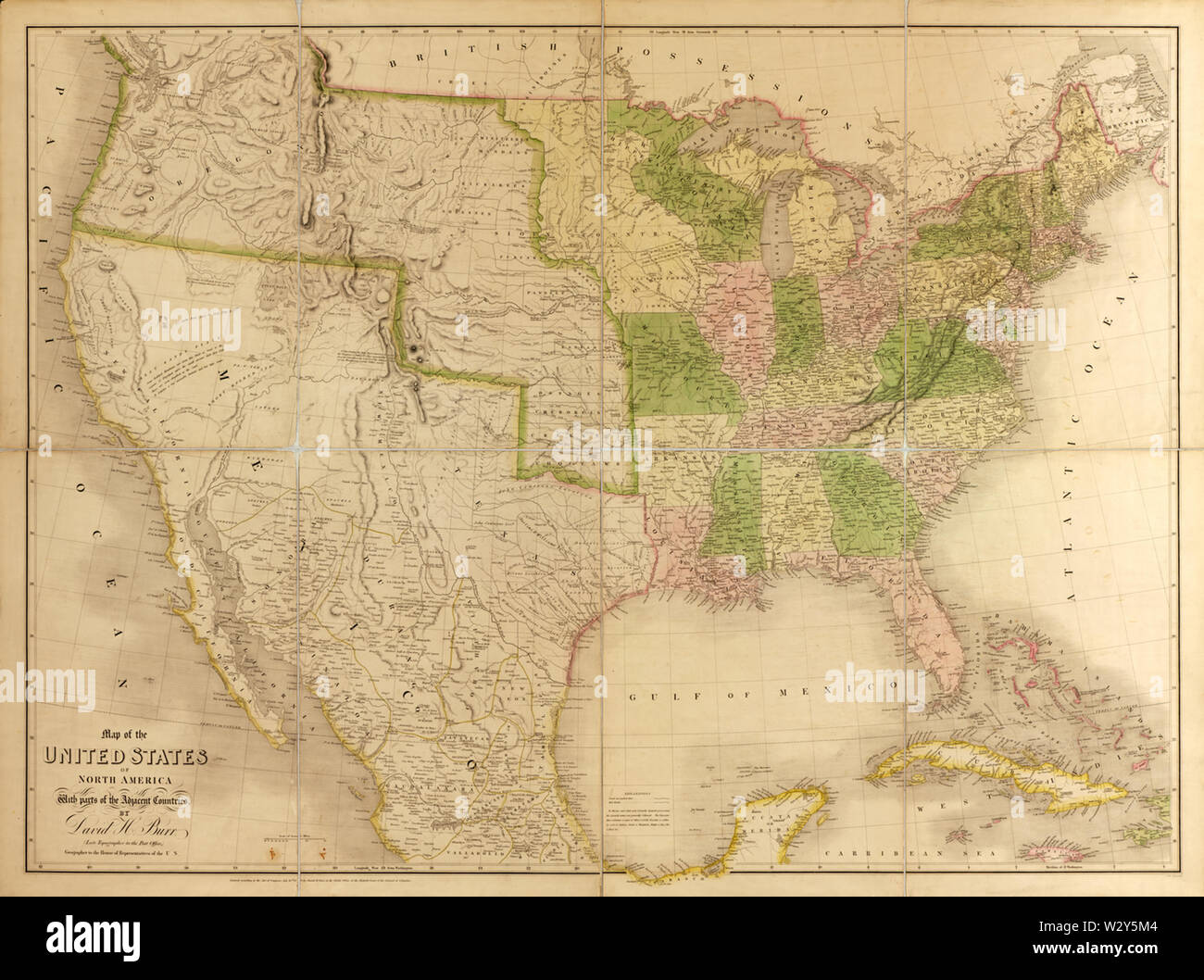 Mappa degli Stati Uniti d'America del Nord con parti dei paesi adiacenti Foto Stock