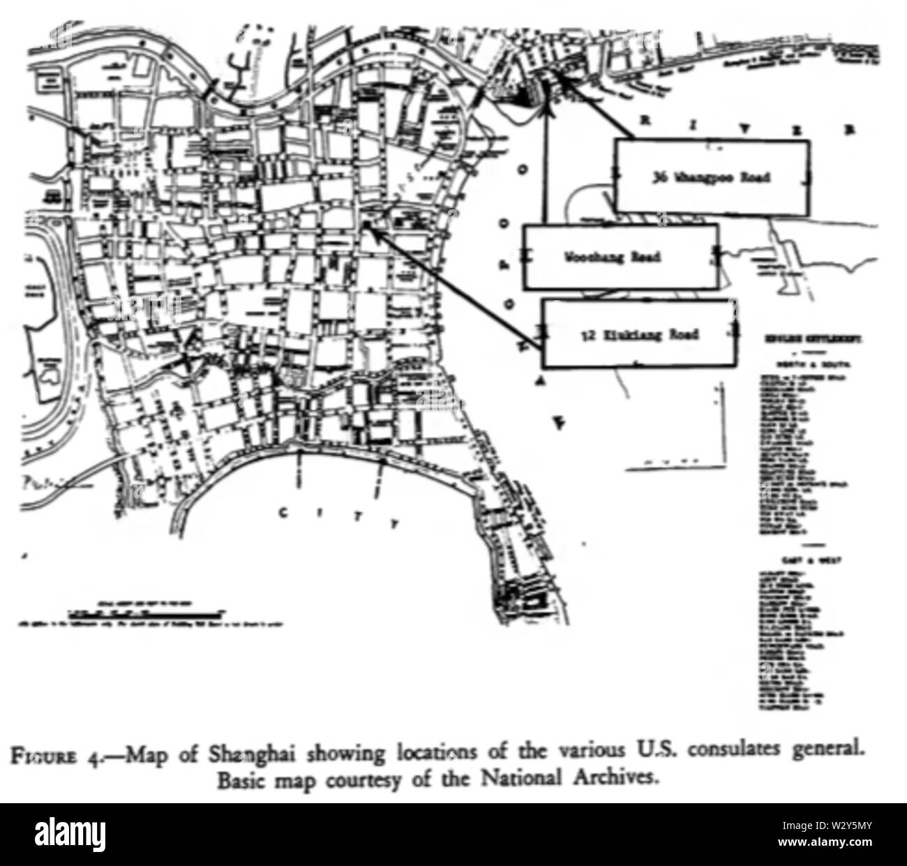 Mappa che mostra le posizioni di noi consolati a Shanghai a 1910 Foto Stock