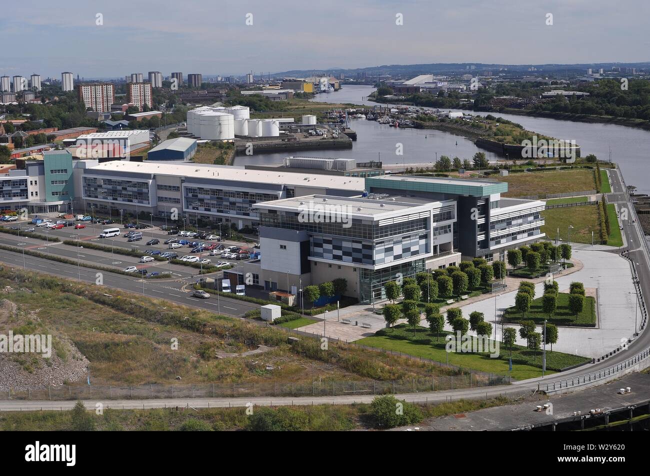 CLYDEBANK COLLEGE, Rothesay Dock e il fiume Clyde, Glasgow. Foto Stock