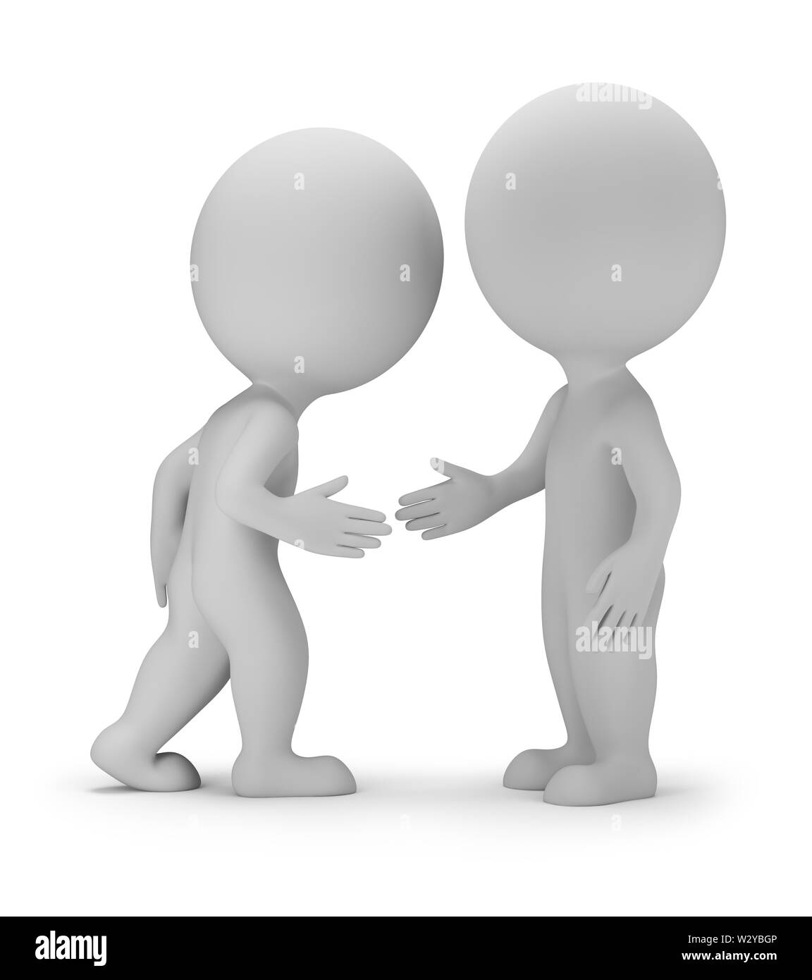 3d piccola persona - handshake. Accordo. Immagine 3d. Sfondo bianco. Foto Stock