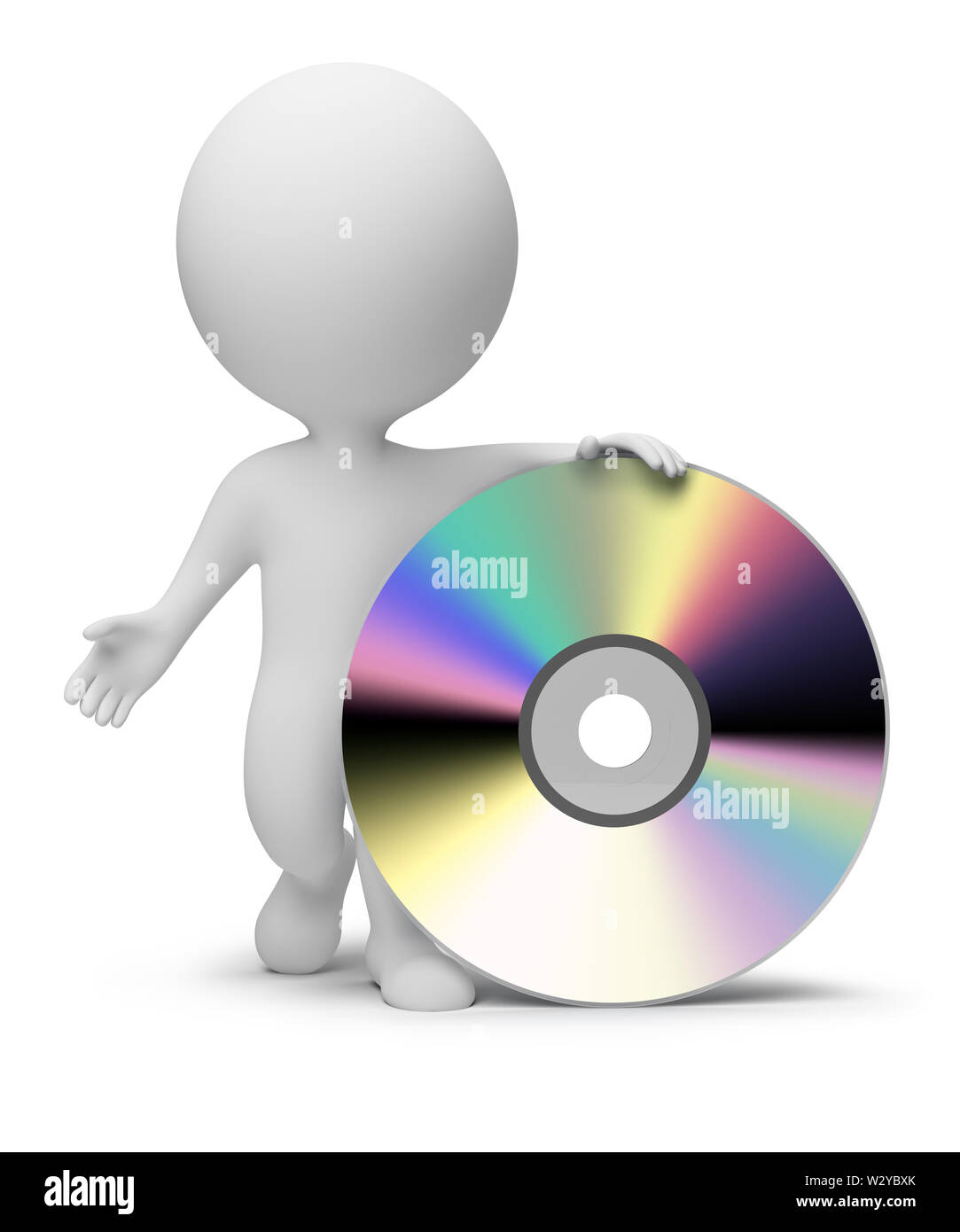3d piccolo popolo con un CD. Immagine 3d. Isolato sullo sfondo bianco. Foto Stock
