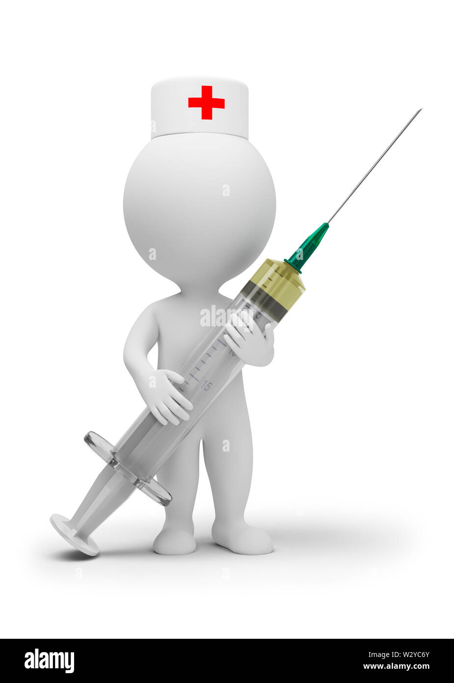 3d piccolo popolo - medico con una siringa. Immagine 3d. Isolato sullo sfondo bianco. Foto Stock