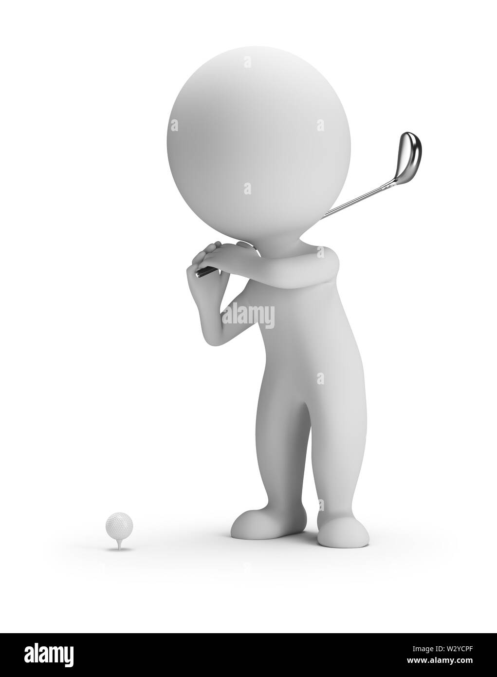 3d piccola persona giocando a golf. Immagine 3d. Sfondo bianco. Foto Stock