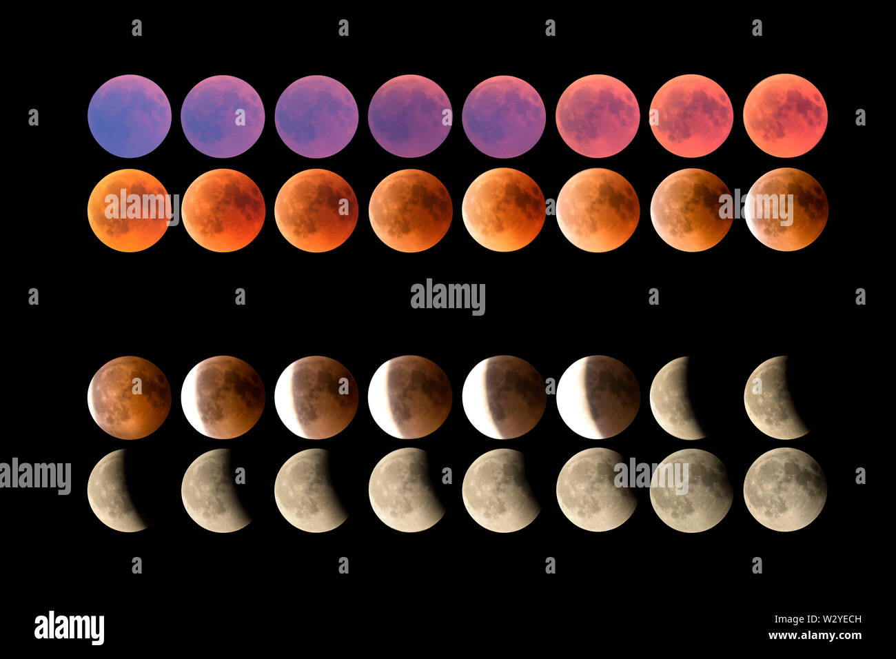 Lunar Eclipse, 2018-07-28 10.28 pm fino al 2018-07-29 00.47 am, Staufenberg, parco naturale Munden, Münden, Bassa Sassonia, Germania Foto Stock