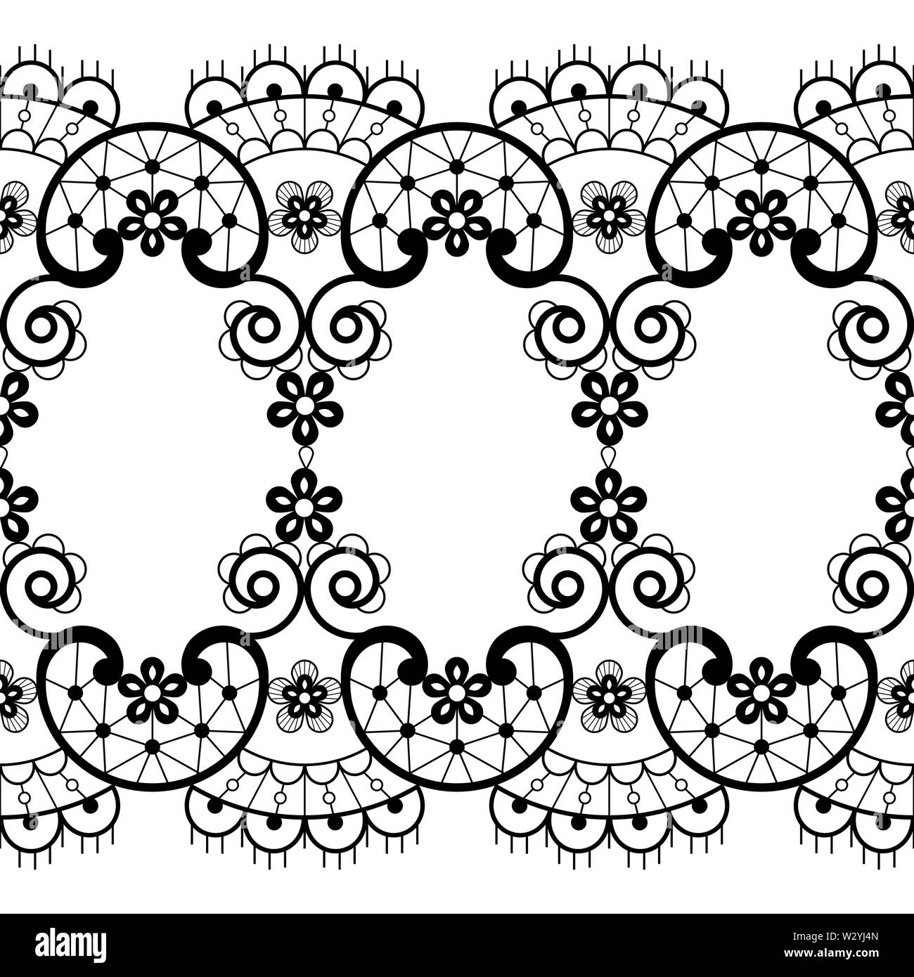 Vintage seamless pattern in pizzo - pizzo vettore emrboidery ripetitive, design retrò arte nozze in nero su sfondo bianco Illustrazione Vettoriale