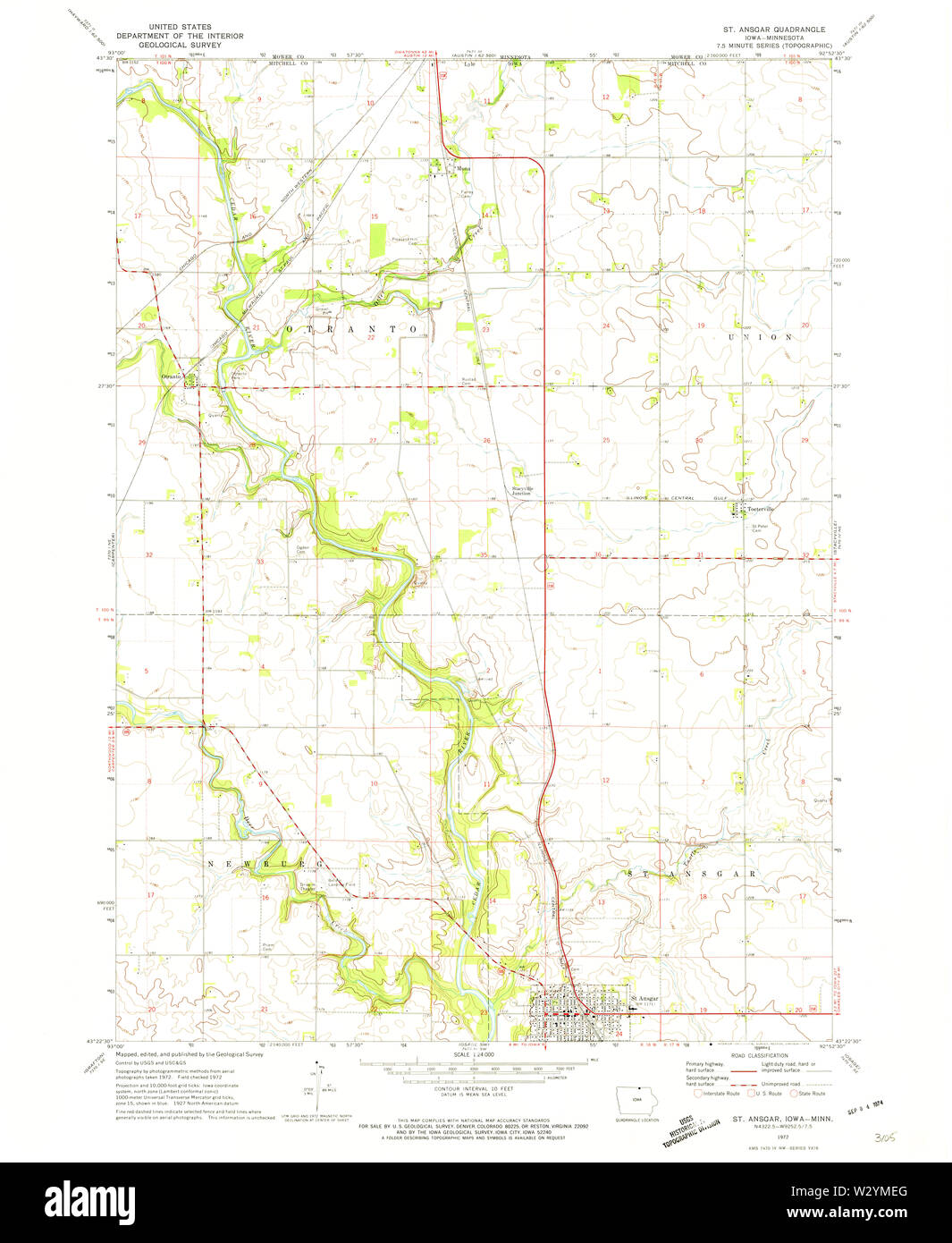 USGS mappe TOPO Iowa IA St Ansgar 175568 1972 24000 Restauro Foto Stock