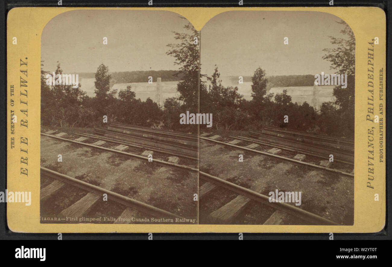 Niagara, primo scorcio di cadute, dal Canada Ferrovia Meridionale, da Purviance, W T (William T) Foto Stock