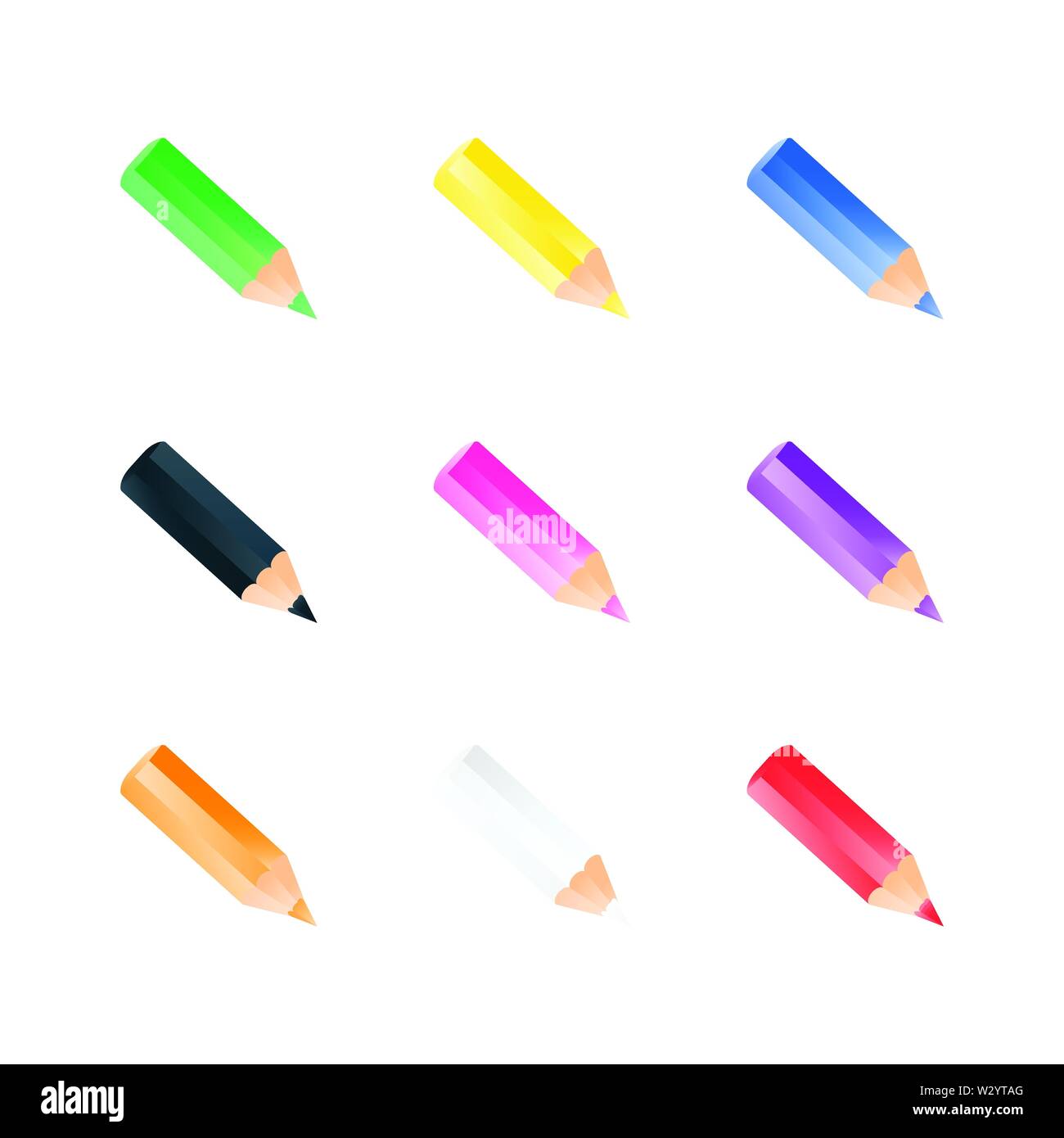 Set di colori matite di piccole dimensioni. Stile realista. Colorate icone luminose Illustrazione Vettoriale