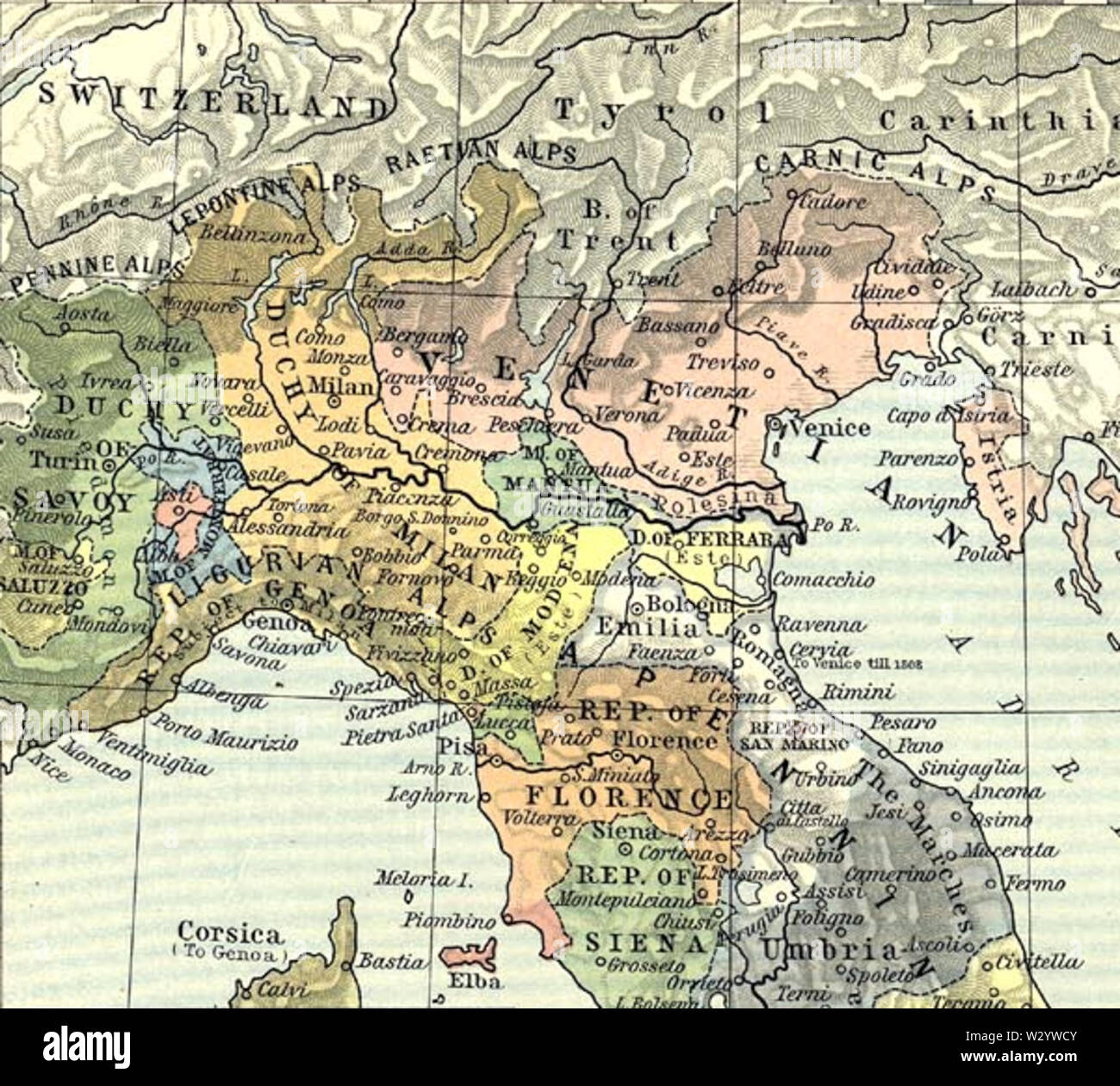 Italia settentrionale nel 1494 Foto Stock