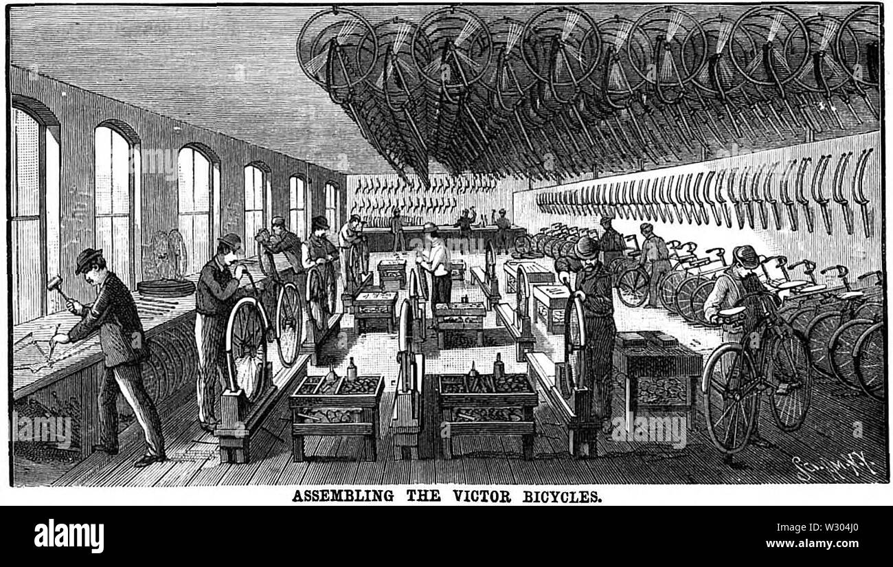 Overman bicicletta linea di assemblaggio 1891 sci american Foto Stock