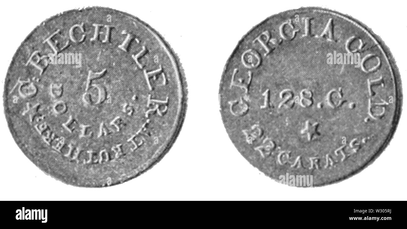 PSM V53 D615 Bechtler georgia cinque dollari di moneta in oro Foto Stock