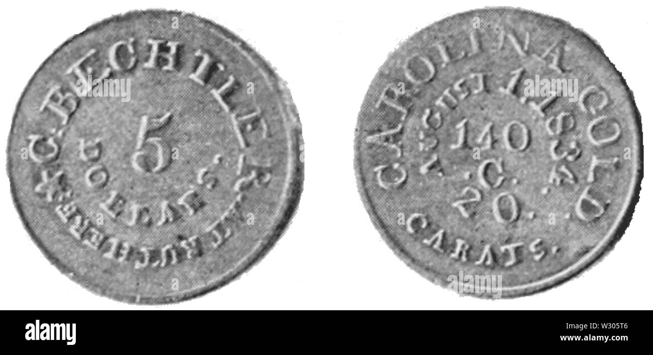 PSM V53 D617 Bechtler carolina di cinque dollari 20 carati 140 i grani di moneta in oro Foto Stock