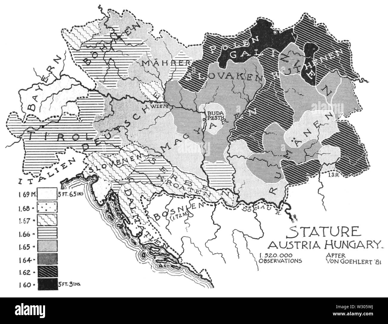 PSM V53 D757 la diversità della popolazione mappa di Austria Ungheria Foto Stock