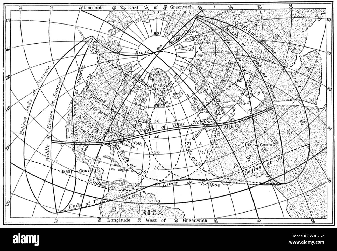 PSM V57 D025 di inizio e di fine del tempo degli intervalli del 29 maggio 1900 North American eclipse Foto Stock