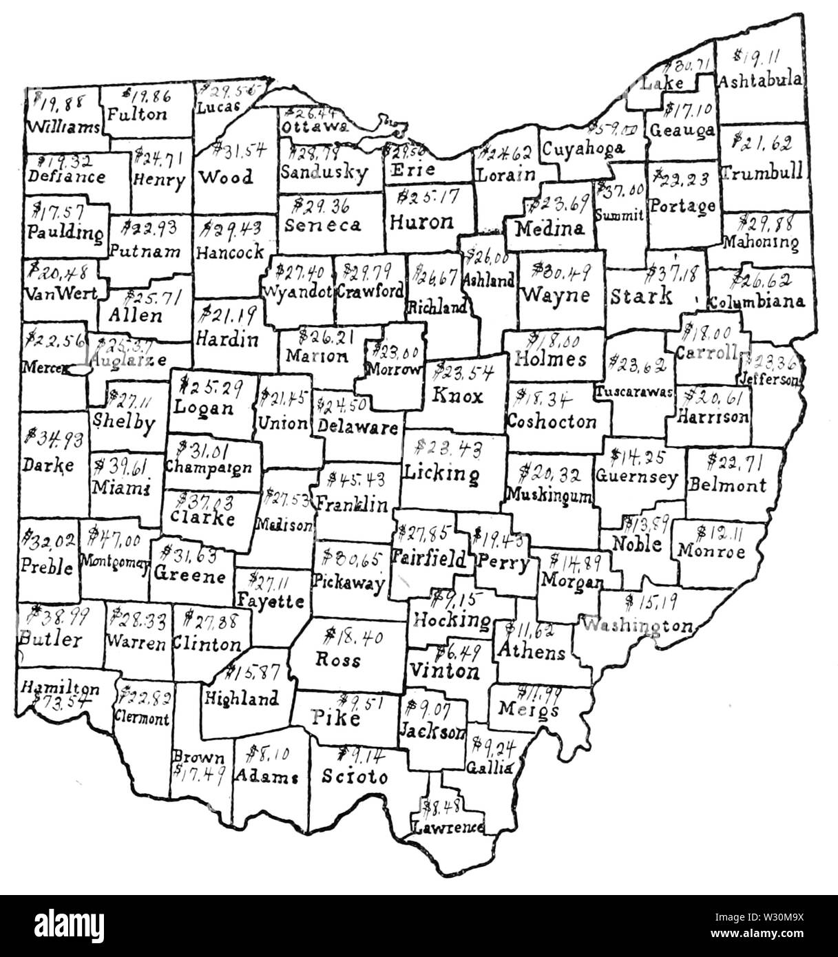 PSM V72 D047 Farm acri di ohio dalla contea basata sul dodicesimo censimento del 1900 Foto Stock