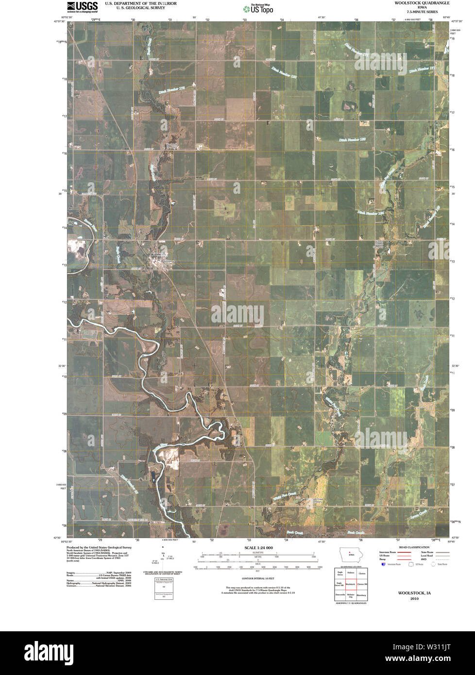 USGS mappe TOPO Iowa IA Woolstock 20100517 TM il restauro Foto Stock