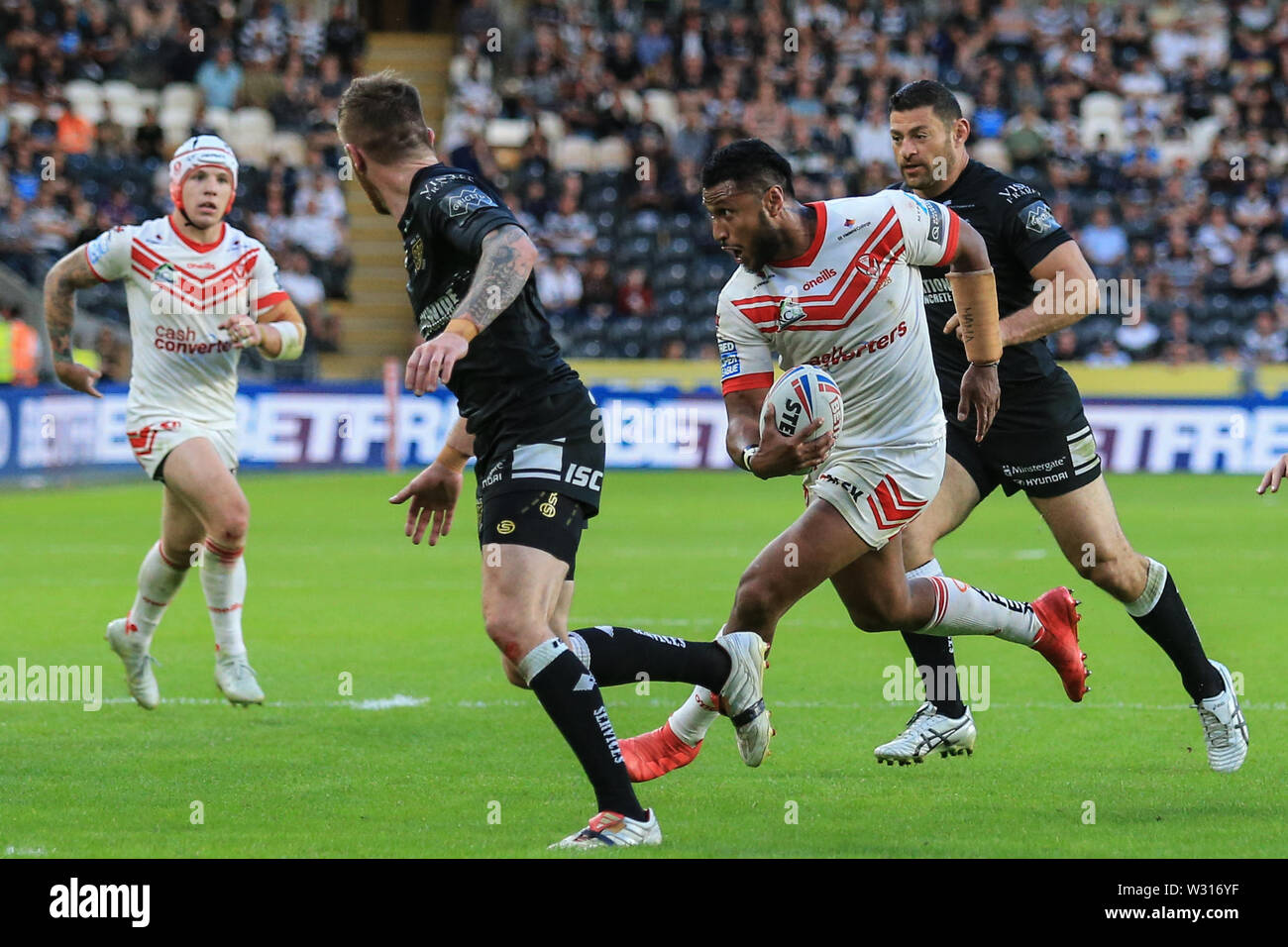 Il 5 luglio 2019, KCOM Stadium, Hull, Inghilterra; Betfred Super League, rotonda 21, Hull FC vs St Helens; Credito: David ciccioli/news immagini Foto Stock