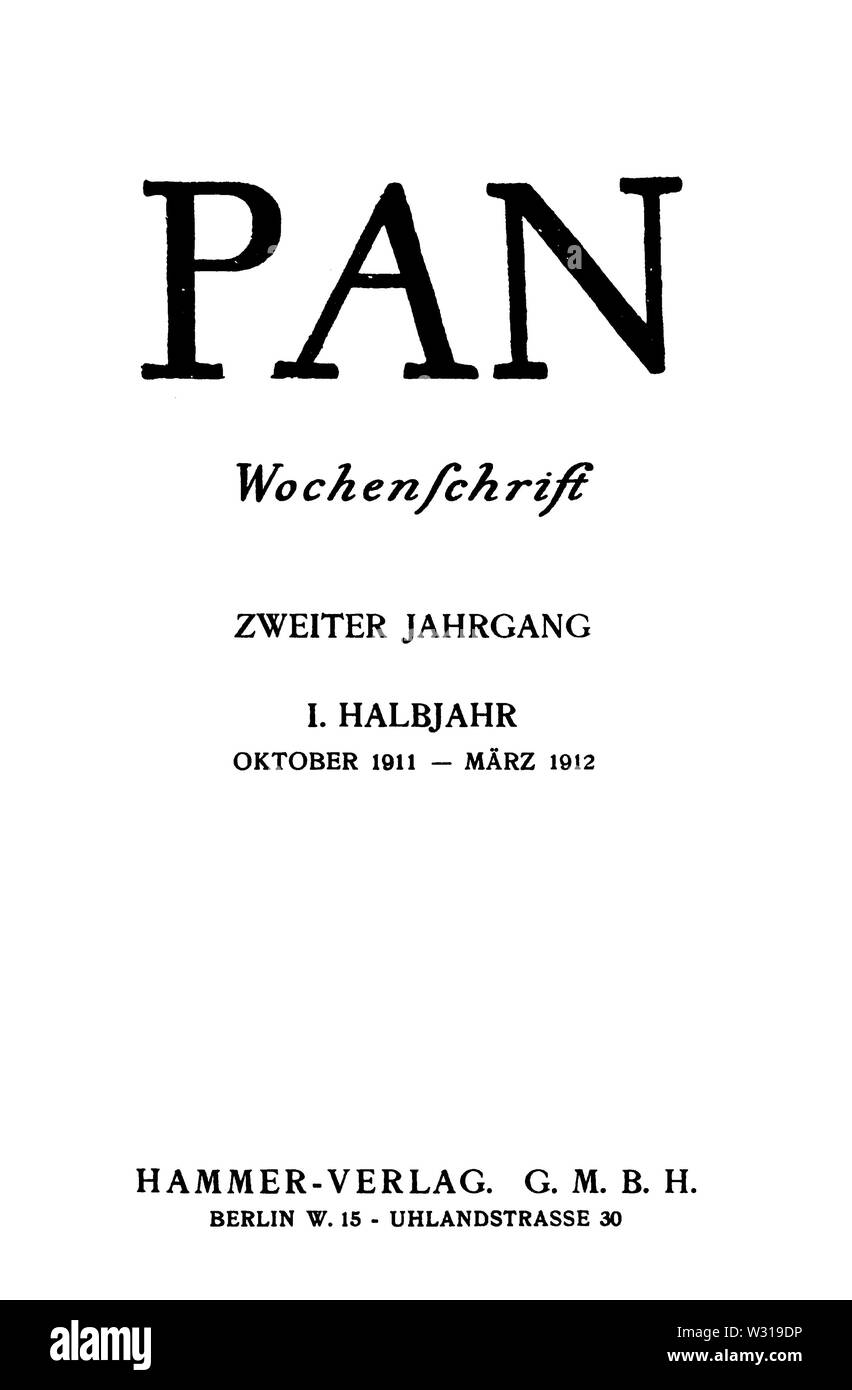 Pan Wochenschrift 1912 Titel Foto Stock