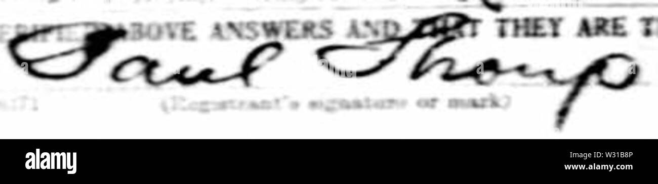 Paul Shoup firma da WWI Progetto di registrazione trovato su Ancestry.Com Foto Stock