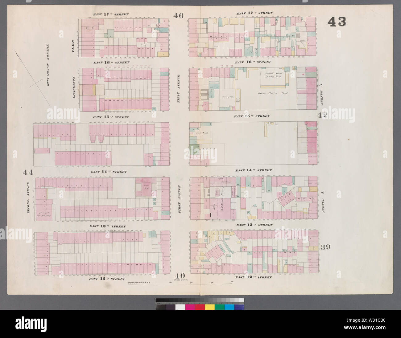 La piastra 43 da: Perris, William. Mappe della città di New York. Il volume 3. (New York: Perris & Browne, 1859) Foto Stock