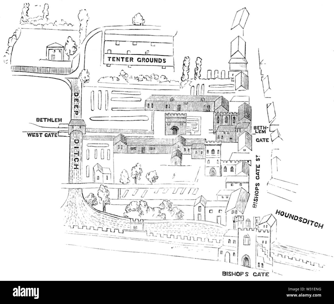 Pianta del primo ospedale Bethlem Foto Stock
