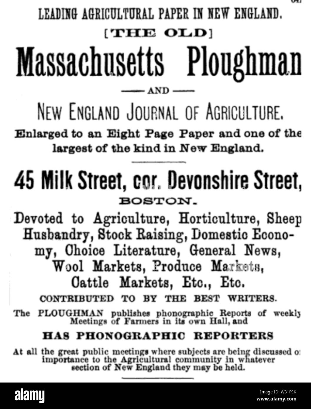 Plowman MilkSt BostonAlmanac1891 Foto Stock