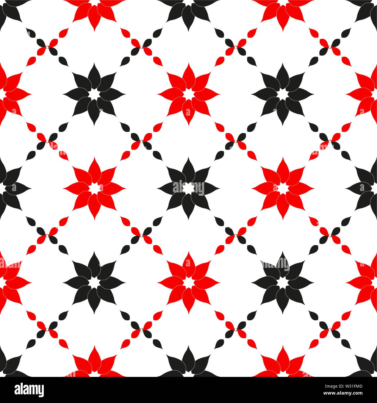 Vector seamless pattern. Disegno astratto con il rosso e il nero fiori. Semplice floral background minimalista. Illustrazione Vettoriale