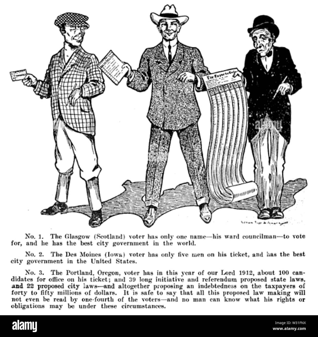 Cartoon politico su Oregon la democrazia diretta, 1912 Foto Stock