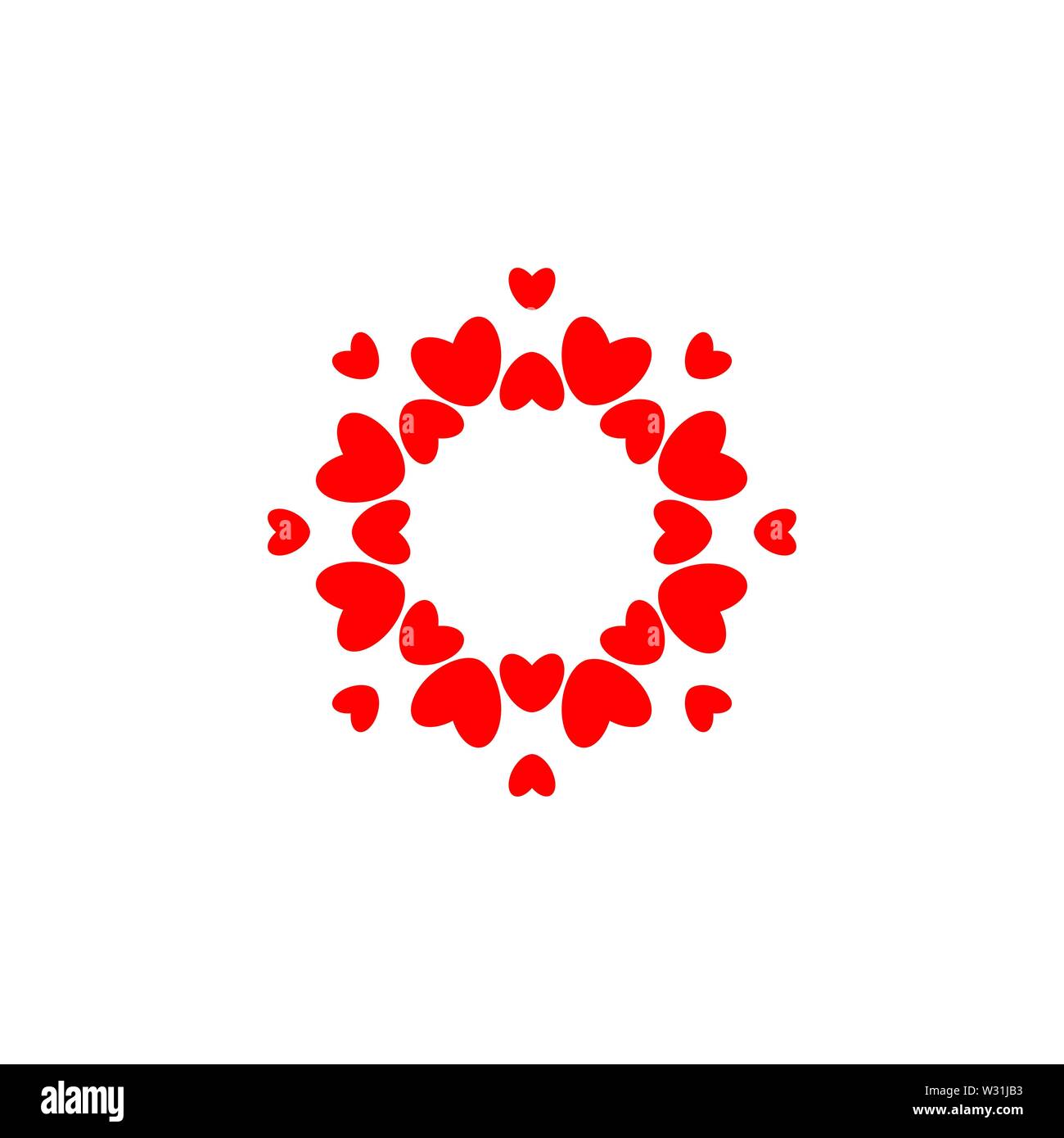 Amore astratto logo. Cerchio di cuori. Telaio per amore foto. La famiglia felice simbolo. Il vettore isolato modello emblema su sfondo bianco. Illustrazione Vettoriale