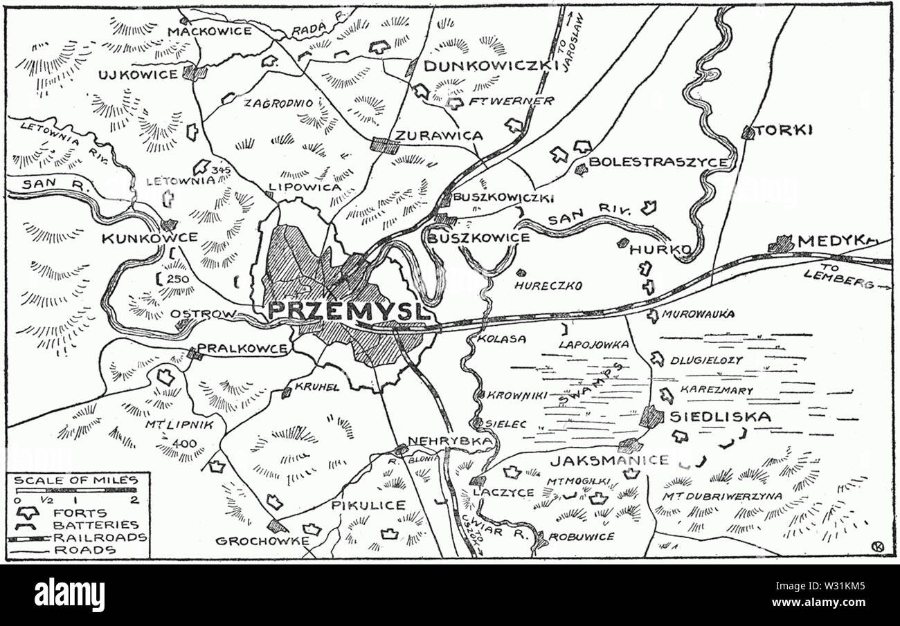 Mappa di Przemysl WWI Foto Stock