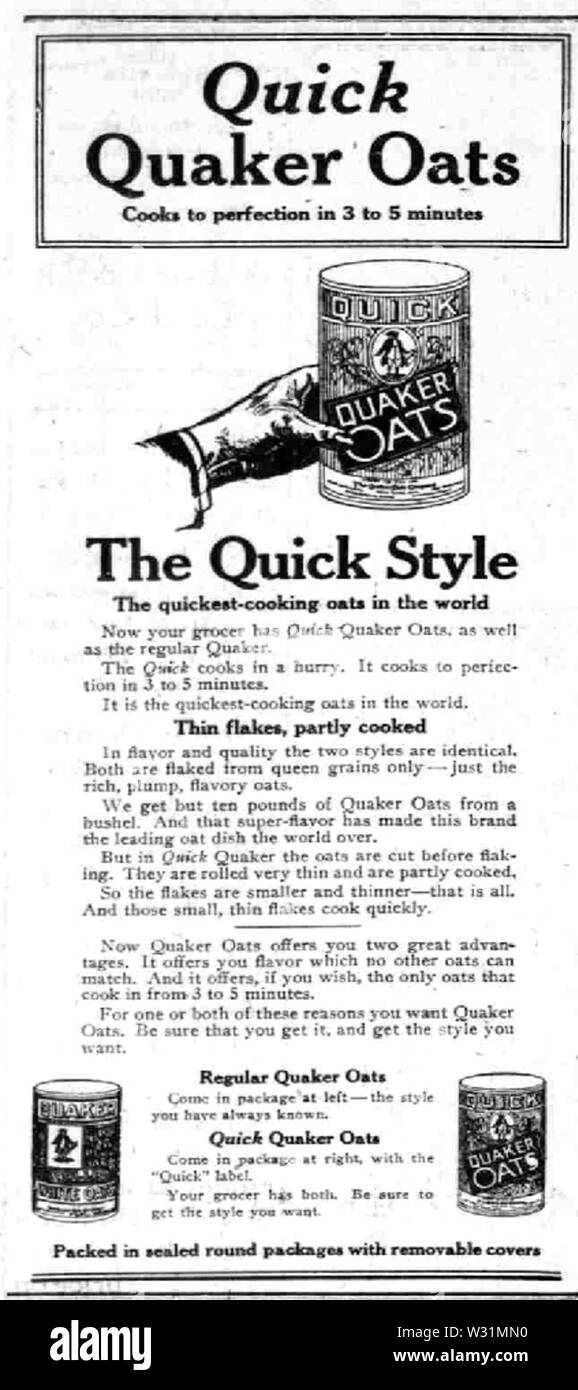 Quick Quaker Oats giornale di annunci Foto Stock