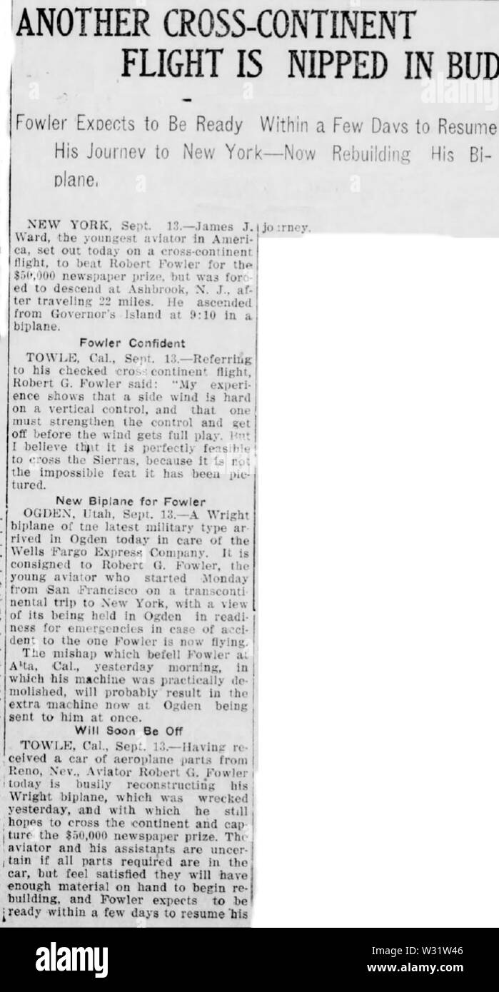 Robert G Fowler (1884-1966) in Santa Ana Registro di Santa Ana, California, 13 Settembre 1911 Foto Stock