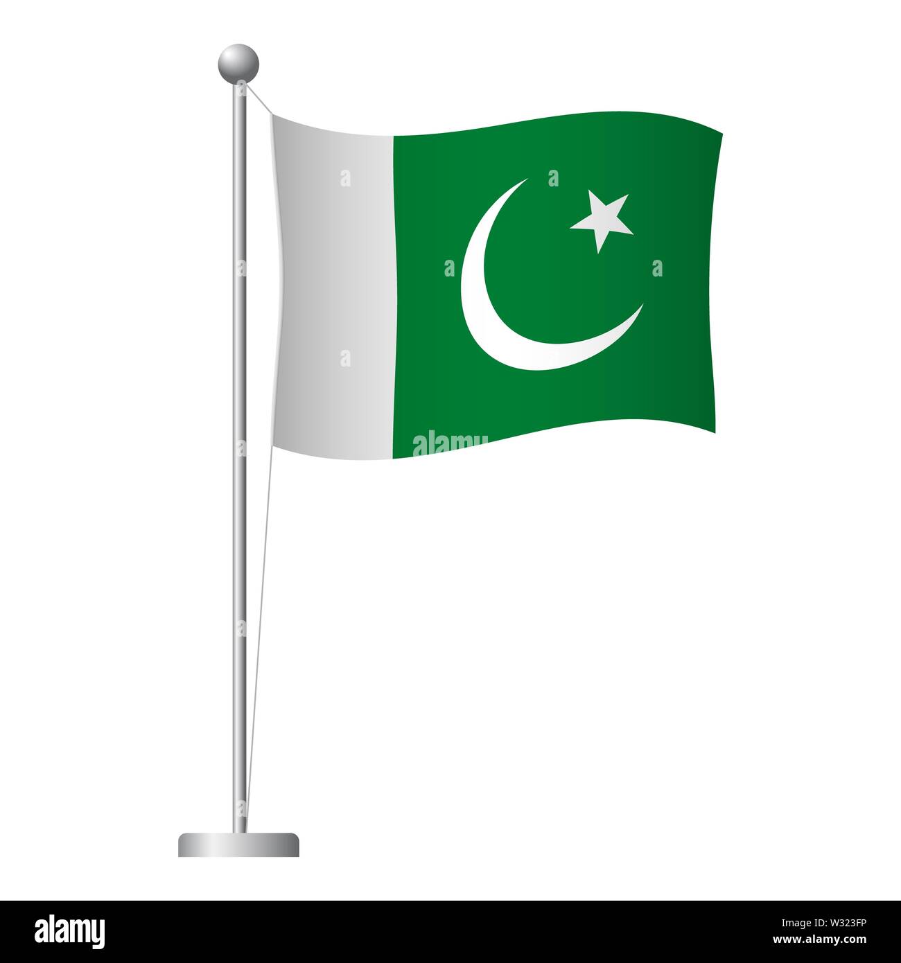 Il Pakistan bandiera sul polo. Pennone di metallo. Bandiera nazionale del Pakistan illustrazione Foto Stock