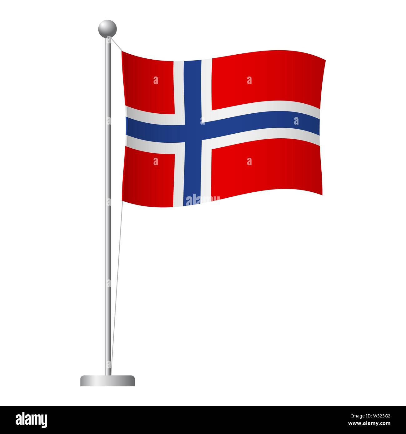 Bandiera della Norvegia in pole. Pennone di metallo. Bandiera nazionale della Norvegia illustrazione Foto Stock