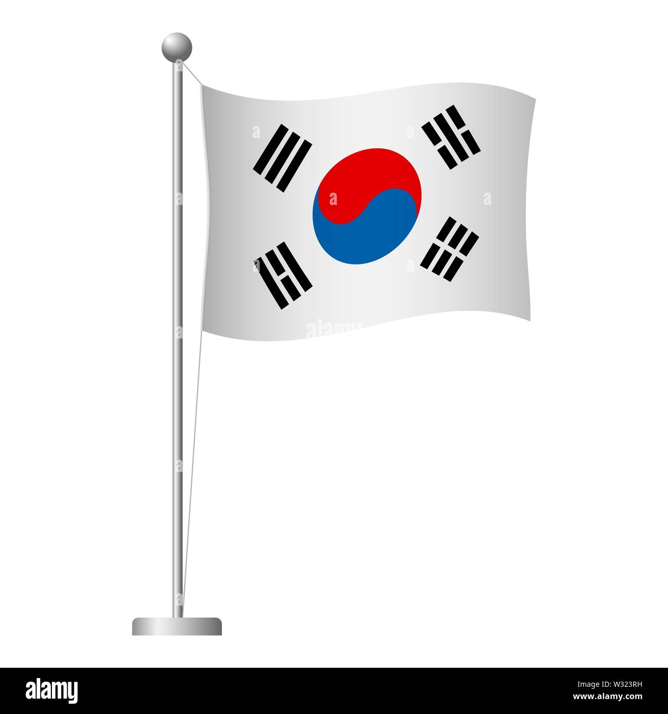 Corea del Sud bandiera sul polo. Pennone di metallo. Bandiera Nazionale della Corea del Sud illustrazione Foto Stock