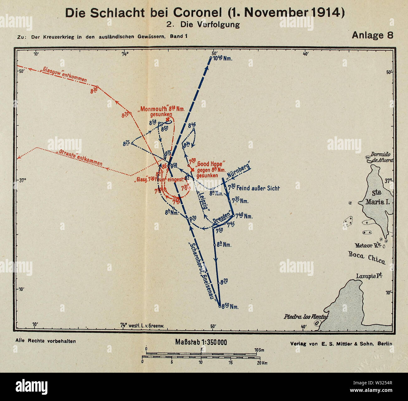 Schlacht bei Coronel (1 novembre 1914), 2, Die Verfolgung Foto Stock