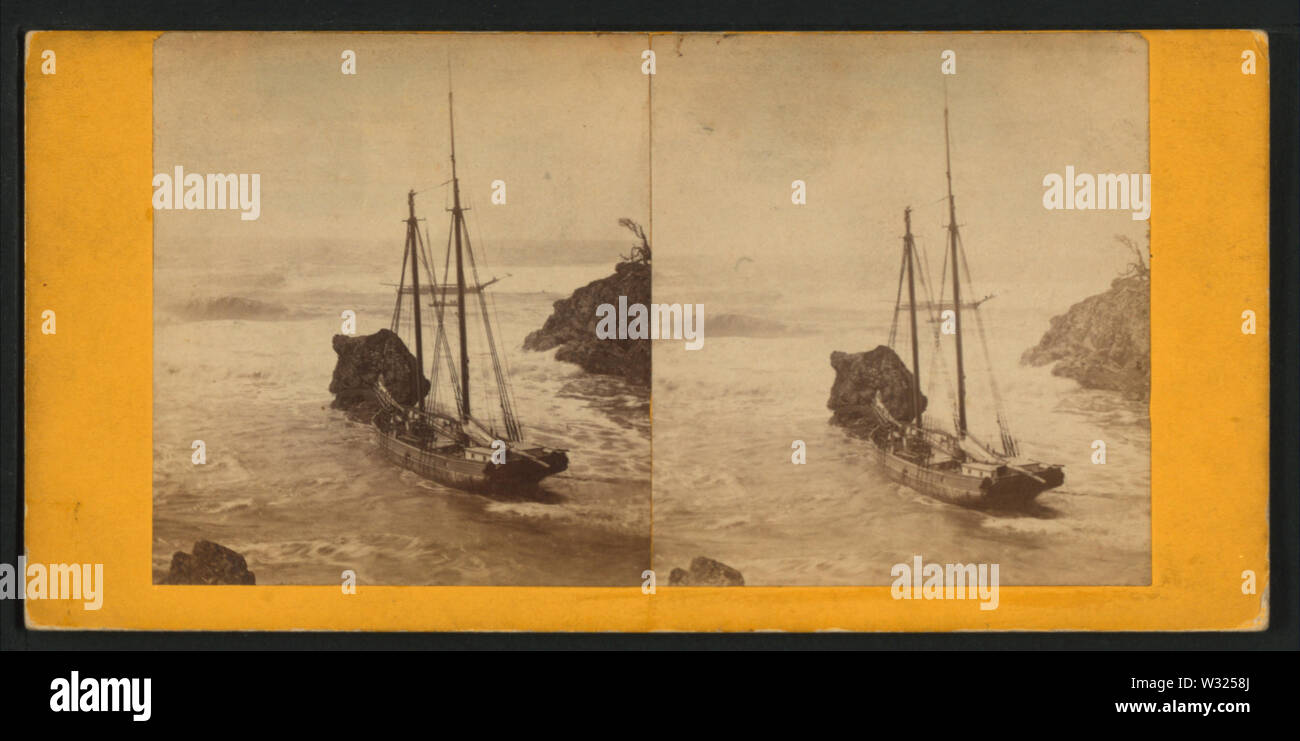 Schooner Mendocino naufragare a Mendocino nella grande tempesta del 1867, da Hazeltine, M M (Martin M), 1827-1903 Foto Stock