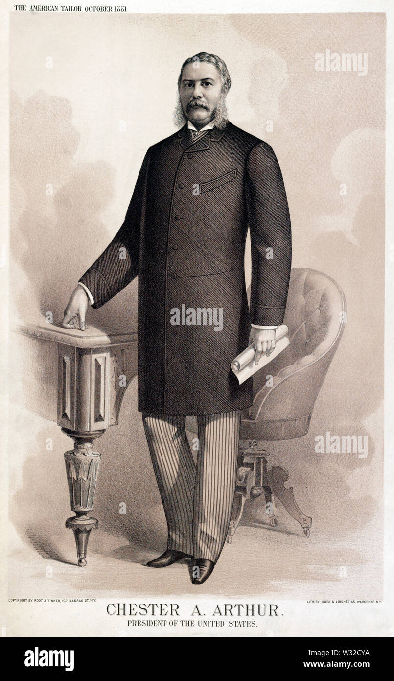 Chester A. Arthur, Presidente degli Stati Uniti, piena lunghezza Ritratto, litografia, Buek & Lindner, 1881 Foto Stock