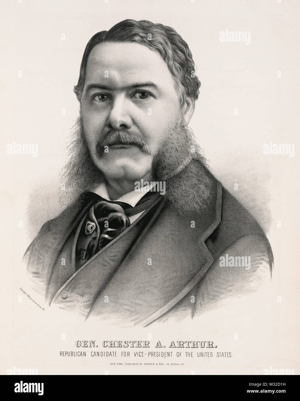 Gen. Chester A. Arthur, candidato repubblicano per il Vicepresidente degli Stati Uniti, litografia, Currier & Ives, 1880 Foto Stock